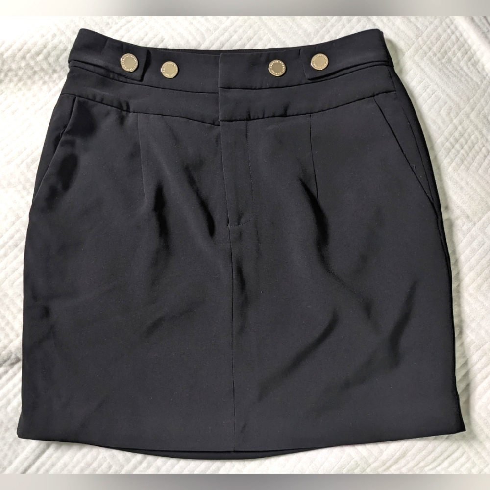 Morgan De Toi Black Lined Women's Short Skirt Pockets Sz Small Gold Button Y2K
